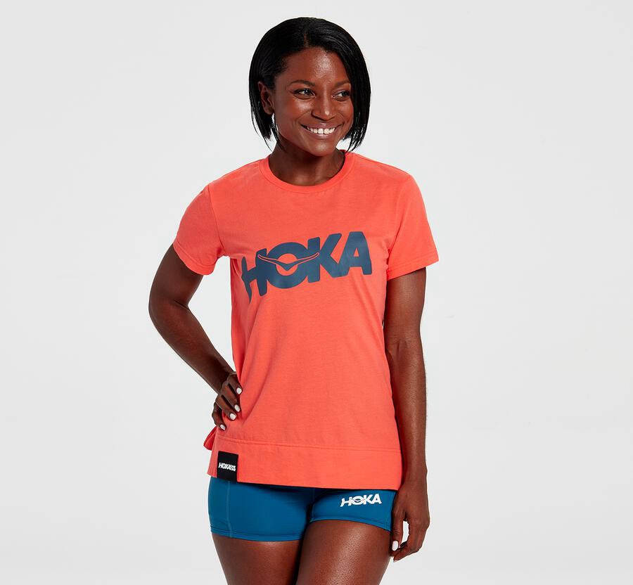 Hoka Brand - Women's T-Shirts - Orange - UK 796INVDXY